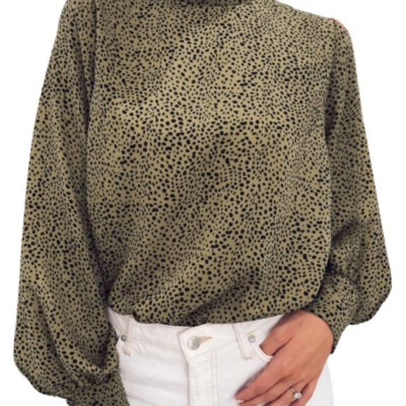 Tops - Mock neck lantern sleeve print blouse